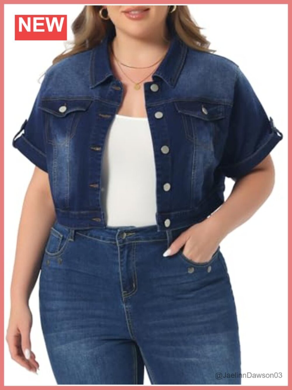 Plus Size Washed Denim Crop Jacket Short Sleeve Button Front Casual Summer